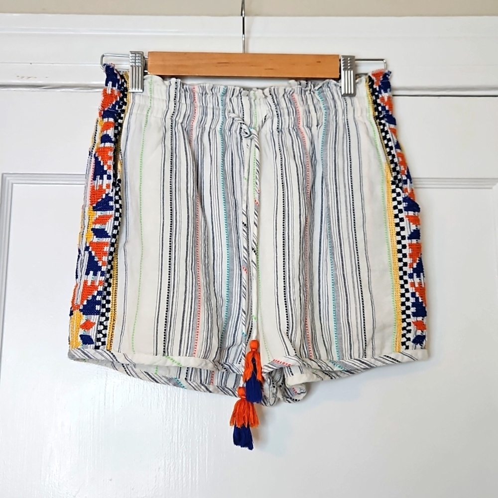 Anthropolgie Laia Caspian Striped Embroidred Lined Cotton Shorts S - Picture 4 of 8